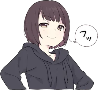 😏 フッ Anime, ragazza, altezzosa, espressione, felpa con cappuccio, giapponese, carina, fumetto telegram sticker