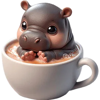 ☕️ hippo, cute, kawaii, animal, coffee, tea, cup, cartoon telegram sticker