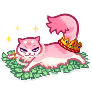 💵 kucing, uang, mahkota, kalung mutiara, merah muda, kemewahan whatsapp sticker