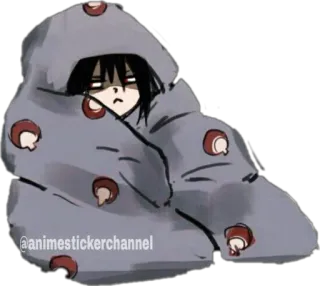 😐 @animestickerchannel anime, sticker, cartoon, character, sleepy, blanket telegram sticker