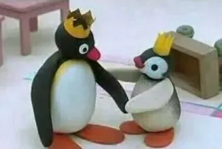 ❤ Pingu pinguino, cartone animato, animazione in plastilina, re, corone whatsapp sticker