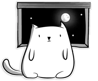 🌚 gato, lua, noite, janela, estrelas, desenho animado telegram sticker