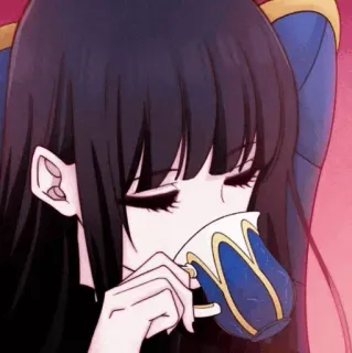 🔸 anime girl, tea, drinking, cute, elegant, cartoon, female telegram sticker