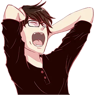 😫 pria, anime, menguap, terkejut, kaget, kartun, kacamata, emosi telegram sticker