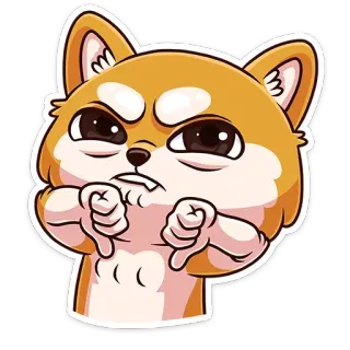 👎 Shiba Inu, Cane, Pollice verso il basso, Non mi piace, Emoji, Adesivo whatsapp sticker