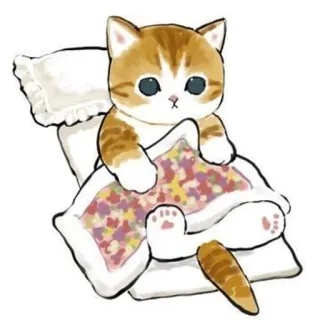 💗 kot, kociak, słodki, zwierzę, poduszka, koc, kreskówka, rysunek telegram sticker