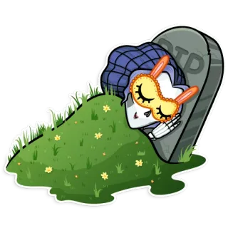 😴 RIP sonolento, lápide, descansando, túmulo, sono, morte, desenho animado, máscara de dormir, fofo telegram sticker