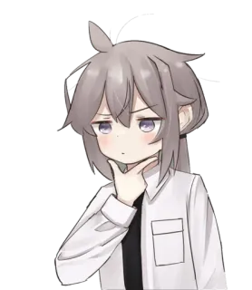 🤔 anime, manga, thinking, character, cute, grey hair, short hair telegram sticker