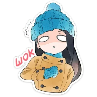 😳 WOK inverno, menina, chapéu, jaqueta, desenho animado, anime telegram sticker