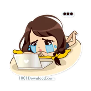 😭 ... crying, laptop, sad, cartoon, girl, tears, lying down telegram sticker