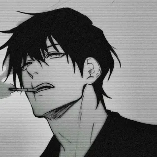 🖤 Anime, Fumer, Homme, Cigarette, Noir et blanc telegram sticker