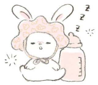 🐁 bebê, coelho, dormindo, fofo, infantil, mamadeira whatsapp sticker