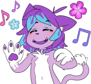 ☺️ แมว, การ์ตูน, สีม่วง, ตัวละคร, เพลง, ดอกไม้, โบกมือ telegram sticker
