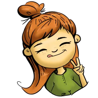 😊 fille, signe de paix, dessin animé, cheveux roux, mignon, joyeux whatsapp sticker
