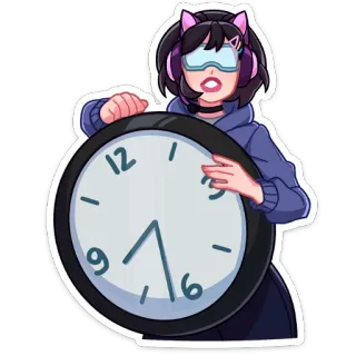 ⏱ wanita, telinga kucing, jam, ungu, anime, headset telegram sticker