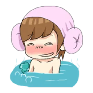 🏊 Kartun, Mandi busa, Senang, Lucu, Gadis, Handuk, Lucu whatsapp sticker