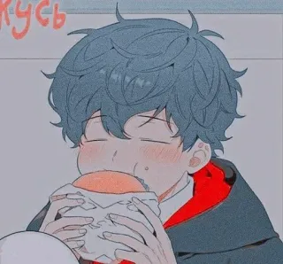 ✨ Кусь อนิเมะ, การ์ตูน, เบอร์เกอร์, เด็กผู้ชาย, กิน telegram sticker