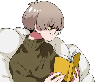 🤓 đọc sách, sách, kính, người, anime, nhân vật telegram sticker