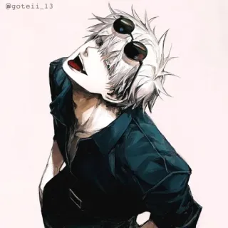 💠 Anime, Personaje, Pelo blanco, Gafas de sol, Arte, Ilustración whatsapp sticker