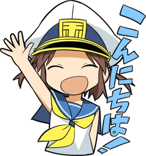 👋 こんにちは! Anime, Sapa, Topi, Halo, Pelaut, Melambai telegram sticker