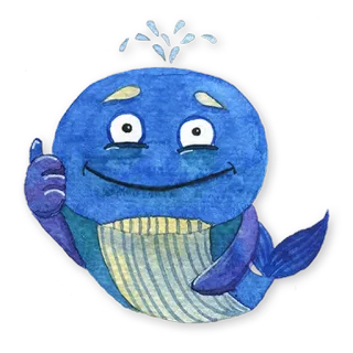 👍 baleine, animal, bleu, mignon, aquarelle, dessin animé telegram sticker