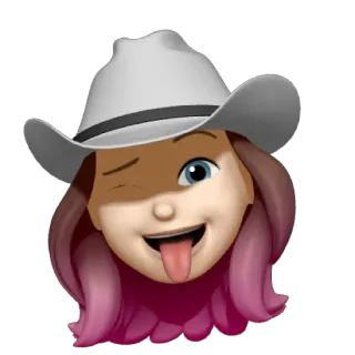 🍧 emoji, cowboy hat, winking, tongue, pink hair, Memoji, digital avatar, cartoon telegram sticker