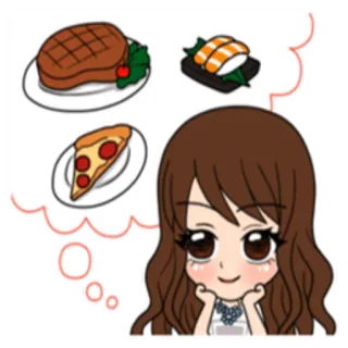 🍽 еда, девушка, пицца, суши, стейк, мультфильм telegram sticker