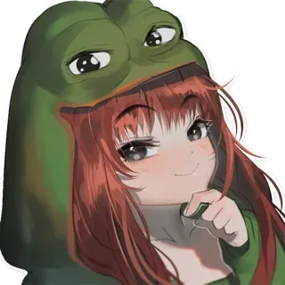 😳 Anime dziewczyna, Pepe, Żaba, Bluza z kapturem, Słodkie, Kreskówka, Postać telegram sticker