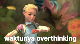 😆 waktunya overthinking terlalu banyak berpikir, waktu, jam, menunggu, khawatir, merenung telegram sticker