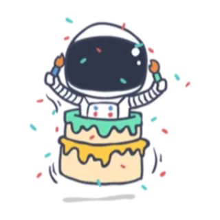 🎂 astronauta, bolo, espaço, aniversário, celebração, confete telegram sticker