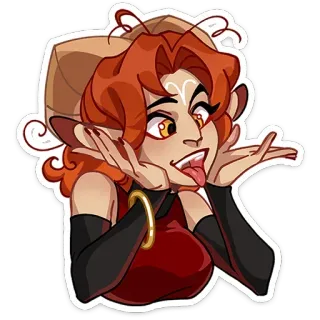 😜 การ์ตูน, ตัวละคร, ผู้หญิง, ลิ้น, สีหน้า, เอลฟ์, แฟนตาซี telegram sticker