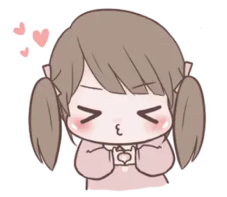 🌙 schattig, kawaii, meisje, hartjes, kus, liefde, cartoon, anime whatsapp sticker