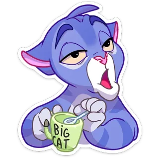 ☕️ BIG CAT gatto, assonnato, caffè, tazza, animale, cartone animato, carino telegram sticker