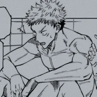 🌫 Yuji Itadori Jujutsu Kaisen anime, manga, character, sad, sweat, art, illustration whatsapp sticker