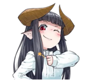 😎 Anime, Ragazza demone, Corna, Bacchetta magica, Occhiolino, Carino telegram sticker