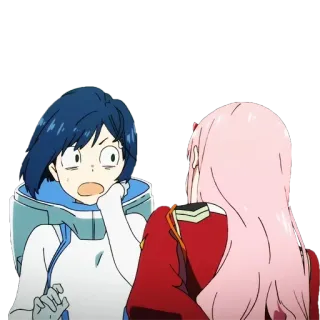 😨 Zero Two Darling in the Franxx Anime, Zero Two, Ichigo, Darling in the Franxx, geschockt, Angst telegram sticker