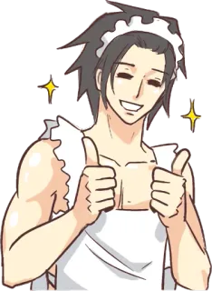 👍 메이드, 애니메이션 스타일, 남자, 엄지 척, 행복한, 귀여운 whatsapp sticker
