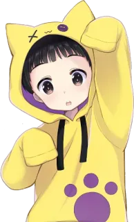 😸 Anime, Desenho animado, Garota, Fofa, Gato, Moletom com capuz, Kawaii telegram sticker