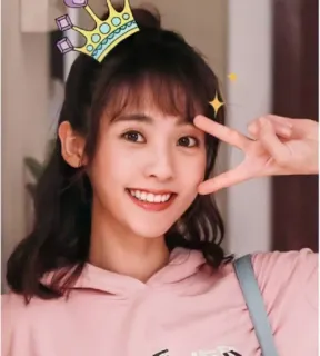 ✌️ femme, souriante, couronne, signe de paix, mignon, jeune, fille telegram sticker