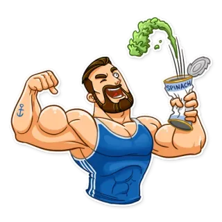 💪 SPINACH cartoon, spier, spinazie, eten, blik, sterk, gezond, arm telegram sticker