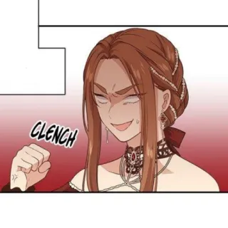👾 CLENCH femme, poing serré, narquois, complot, colère, dessin animé, méchant, animé telegram sticker