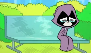 🖤 Raven Teen Titans Go! Мультфильм, Грустный, Сидит, Скамейка, Teen Titans, Рейвен telegram sticker