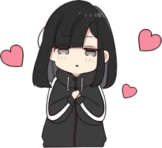👣 애니메이션, 카와이, 귀여운, 여자, 하트, 스티커 telegram sticker