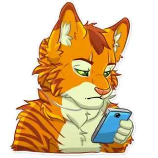 📱 Furry, Animal, Anthropomorphe, Chat, Téléphone portable, Appareil numérique, Ennuyé whatsapp sticker