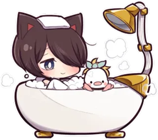 🛁 anime, ragazza gatto, vasca da bagno, bagno schiuma, carino, kawaii, chibi whatsapp sticker