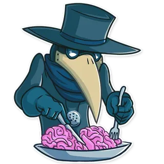 🍴 pestdokter, hersens eten, horror, zwarte humor, cartoon, griezelig, macaber telegram sticker
