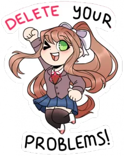 💚 Monika Doki Doki Literature Club! DELETE YOUR PROBLEMS! anime, monika, doki doki literature club, video game, fanart telegram sticker