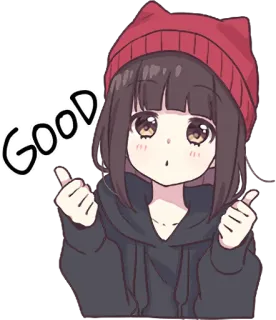 👍 GOOD anime, girl, cute, beanie, thumbs up, good telegram sticker