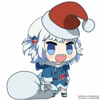 🎅 Gawr Gura Anime, Chibi, Requin, Vtuber, Bonnet de Noël, Noël, Kawaii whatsapp sticker