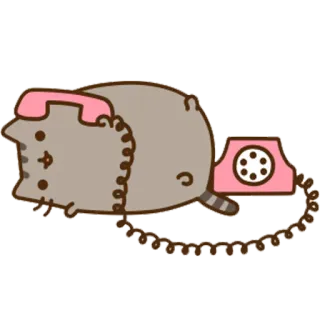 ☎ Pusheen 猫, 電話, 漫画, かわいい, 動物, Pusheen telegram sticker